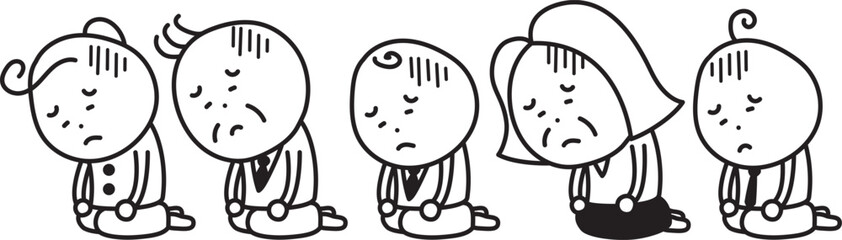 座り込んで落ち込む老若男女のイラスト