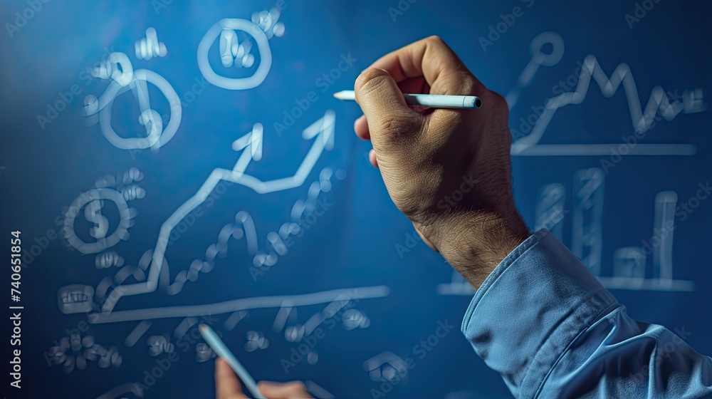 Poster business professional analyzing financial data on interactive display, business analytics and growth