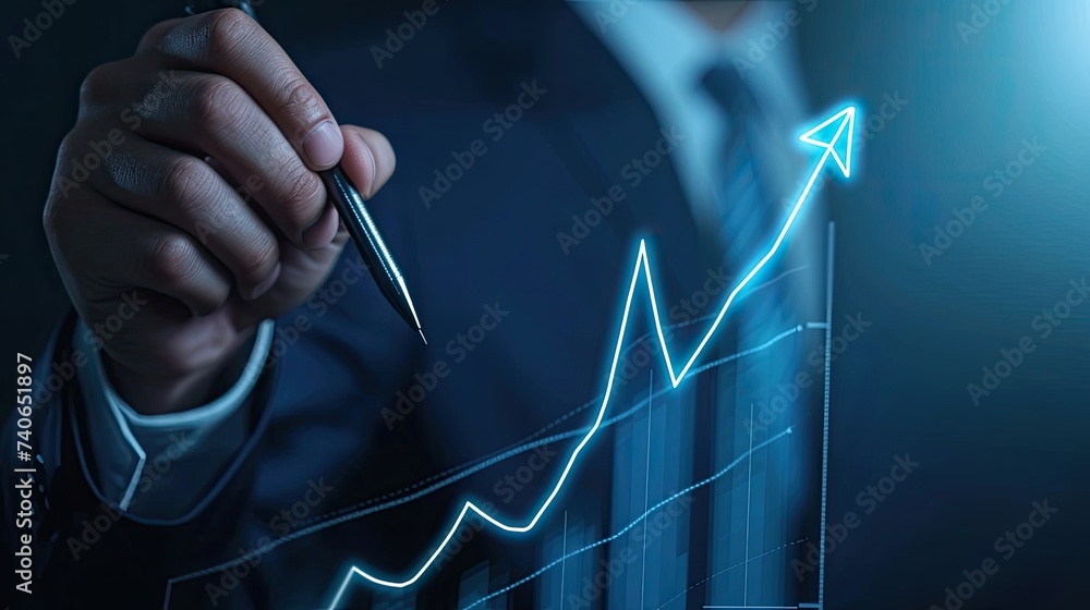 Poster business professional analyzing financial data on interactive display, business analytics and growth