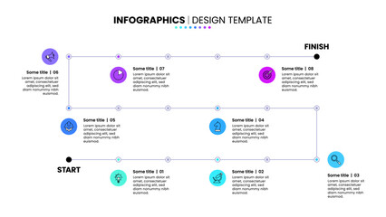 Infographic template. A zigzag line with 8 steps