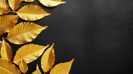 Background with golden leaves on a dark background. Abstract ornate background.