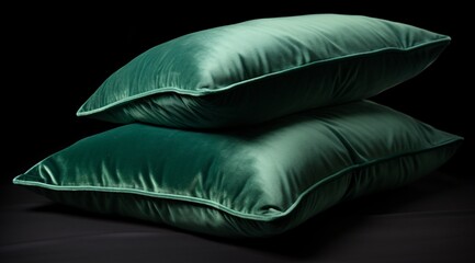 a stack of green pillows