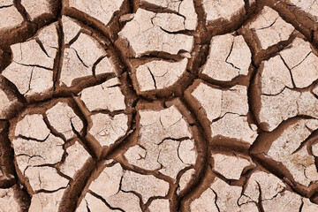 Erosion, dry and ground with cracks, nature and landscape with environment, dust and soil. Empty,...