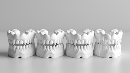 Set of white teeth models cut out. Dental health and hygiene concept, Generative Ai.

 - obrazy, fototapety, plakaty