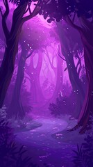 magical night forest flat illustration.