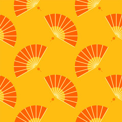 asian folding paper fans seamless pattern vector illustration. Asian hand fan. Traditional fan seamless pattern isolated on color background, paper folding pattern of fans