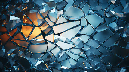 Close-up of broken glass and broken bricks