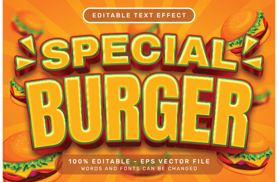 special burger fast food text effect and editable text effect with fast food illustration