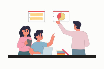 character business teamwork simple concept poin planning analytics vector illustration people