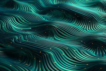 Rich dark green color modern material texture with flowing wavy liquid ripples and gold dot touch illumination