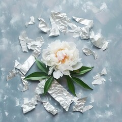peony with pieces of foil.