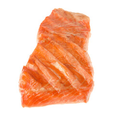 Piece of tasty grilled salmon isolated on white