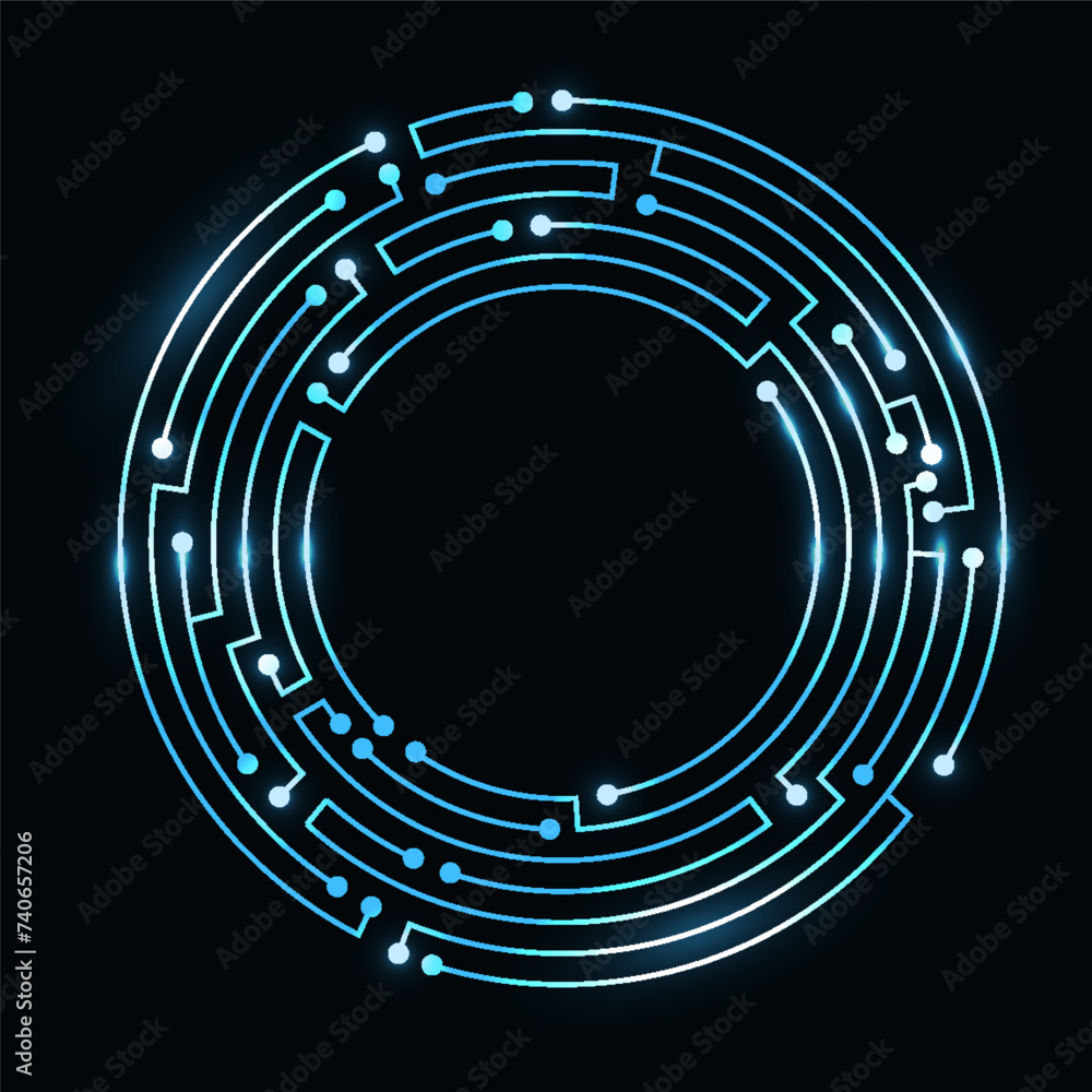 Aufkleber circuit board circle frame. abstract digital round frame, hardware board and electronic motherboard 