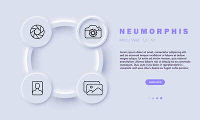 Photo gallery line icon. app, gallery, viewing, organization, editing, photos, mobile device. Neomorphism style. Vector line icon for business and advertising