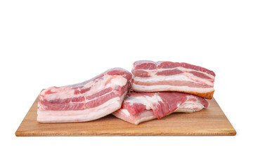 Pieces of raw pork belly isolated on white