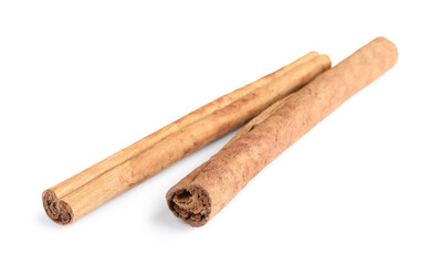 Two aromatic cinnamon sticks isolated on white
