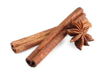 Cinnamon sticks and anise star isolated on white