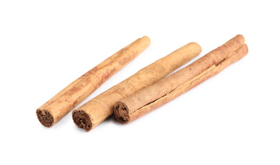 Three aromatic cinnamon sticks isolated on white