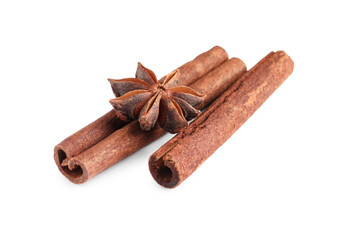 Cinnamon sticks and anise star isolated on white