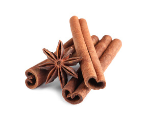 Cinnamon sticks and anise star isolated on white