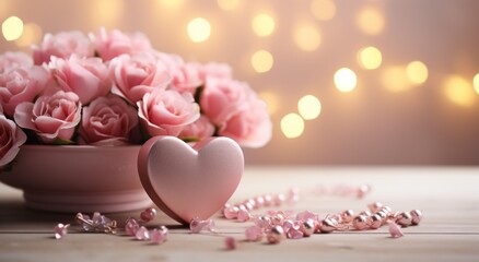 an image of pink roses with a silver heart shaped bowl