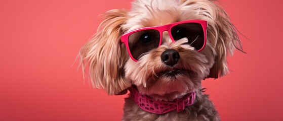 a dog is wearing red eyeliquor glasses