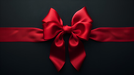 Generative Ai: A vibrant red bow, isolated against a dramatic black background, viewed from the top, sparks festive joy and celebration.

