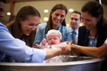 Joyful Baby Baptism Ceremony Held in a Contemporary Church Setting