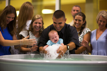Joyful Baby Baptism Ceremony Held in a Contemporary Church Setting
