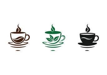 Logo of coffee cup set different colors icon vector silhouette isolated design