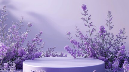 Lavender podium flower background purple product nature platform stand summer 3d table. 3D Display Cosmetic Product Presentation