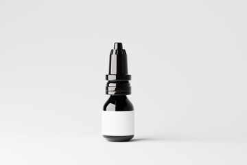 small nasal spray bottle mockup featuring a shiny black glass nasal spray bottle
