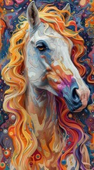 Vibrant Horse Portrait With Colorful Mane