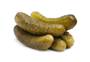 Pile of tasty pickled cucumbers isolated on white