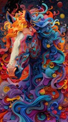 Fototapeta premium Vibrant Horse Painting With Colorful Swirls