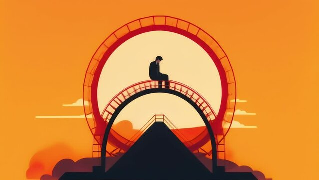 A person with bipolar disorder a rollercoaster with up and downs in their brain. Psychology art concept. .