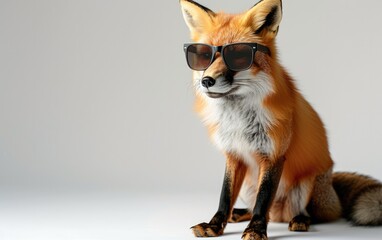Red Fox Wearing Sunglasses on White Background