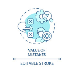 Value of mistakes soft blue concept icon. Learning trial by error. Researching. Problem solving. Round shape line illustration. Abstract idea. Graphic design. Easy to use in presentation