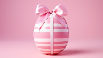 easter egg with a bow on a pink background