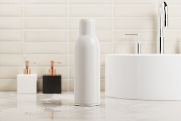 cosmetic spray can mockup set featuring a large size spray can with a small cap and curved body