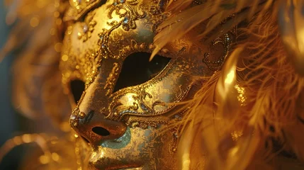 Fotobehang Close-up Mask carnival venice masquerade Venetian party theater Italian purim costume. generative AI © wikkie