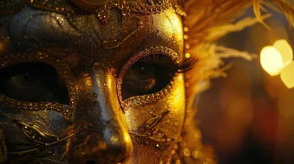 Foto op Canvas Close-up Mask carnival venice masquerade Venetian party theater Italian purim costume. generative AI © wikkie