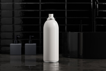 cosmetic spray can mockup set featuring a large size spray can with a small cap and curved body