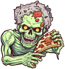 Zombie eat pizza colorful cartoon sticker