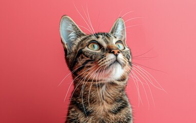 Obraz premium Close Up of Cat With Pink Background