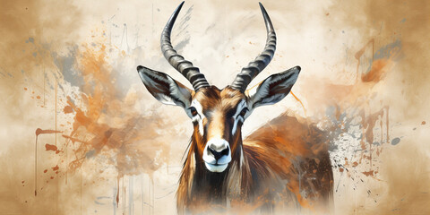 Majestic Antelope: Abstract Art Banner in Earthy Tones with Dynamic Splashes of Color