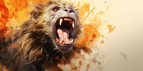 Fierce Lion Roar: A Majestic Animal Kingdom Banner in Fiery Orange Splendor