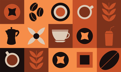 Geometric pattern coffee design. Seamless pattern for banner packaging card flyer poster cover. Texture for coffee packaging. Vector drawing design elements.