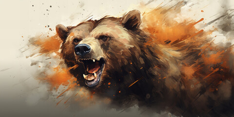 Explosive Grizzly Encounter: A Dynamic Bear Art Banner Unleashing Wild Energy and Fierce Presence - obrazy, fototapety, plakaty