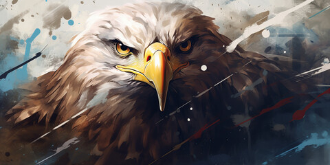 Majestic Eagle Portrait: Dynamic Banner Displaying Fierce Determination and Freedom - obrazy, fototapety, plakaty